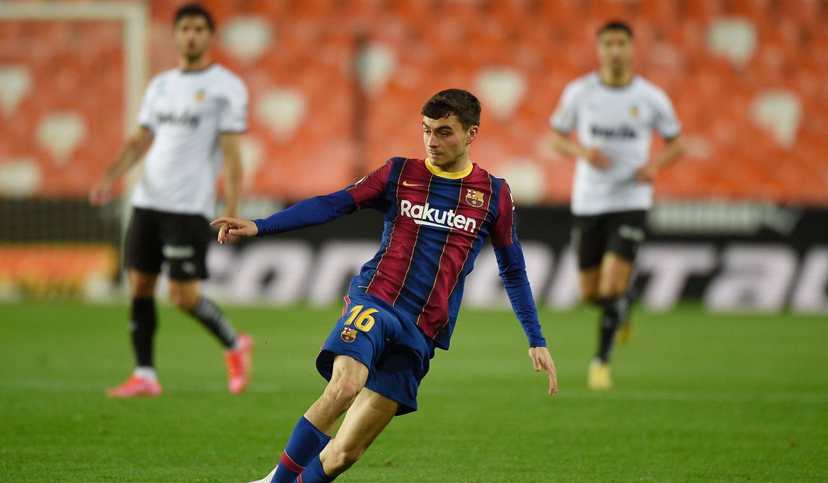 Pedri, during the party of the Barça in front of Valencia