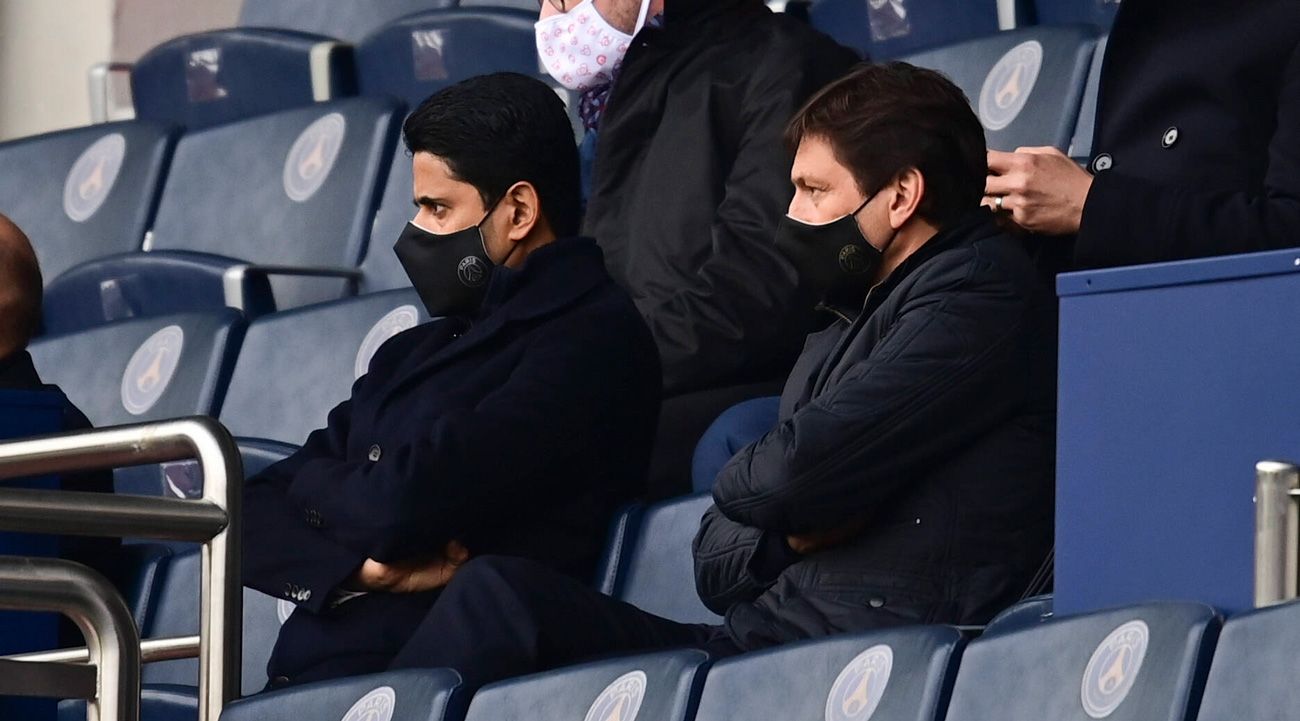 Leonardo and To the-Khelaïfi in the loge of the PSG