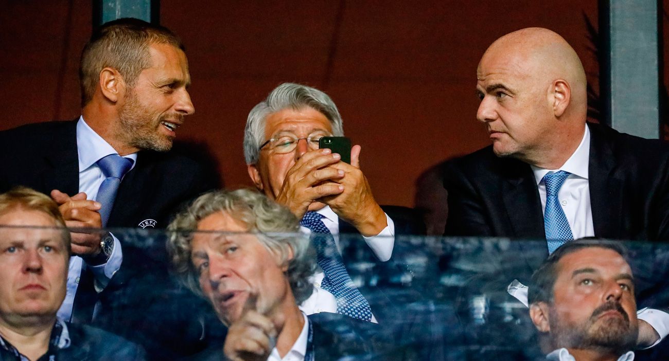 Ceferin And Infantino beside Enrique Cerezo