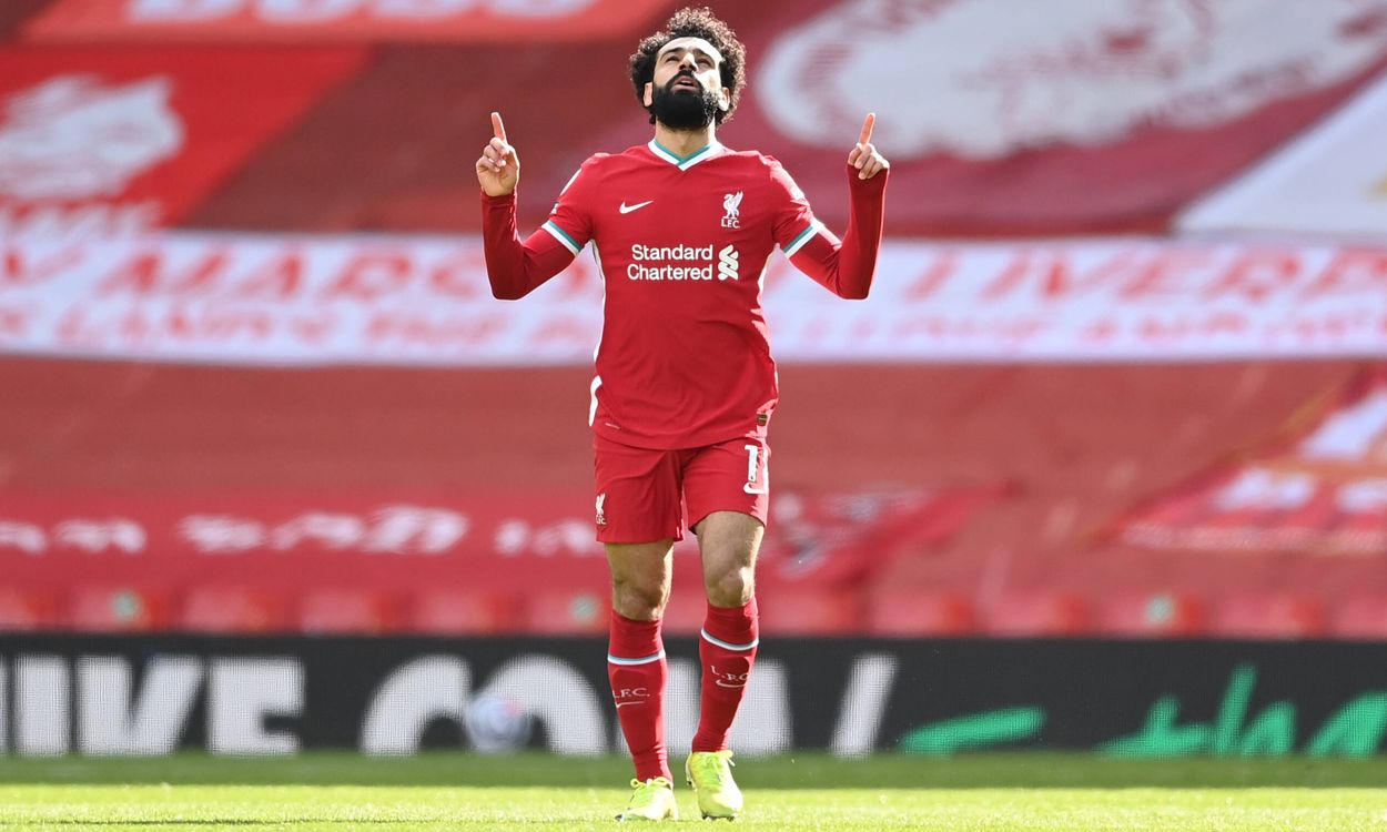 Salah celebra un gol con el liverpool