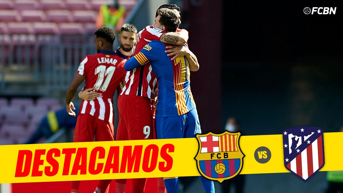 Leo Messi and Luis Suárez, embracing in the Camp Nou