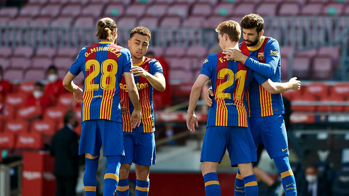 The players of the Barça, during the party in front of the Athletic in LaLiga