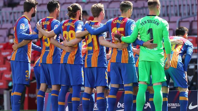 Los jugadores del Barça, antes de un partido de LaLiga