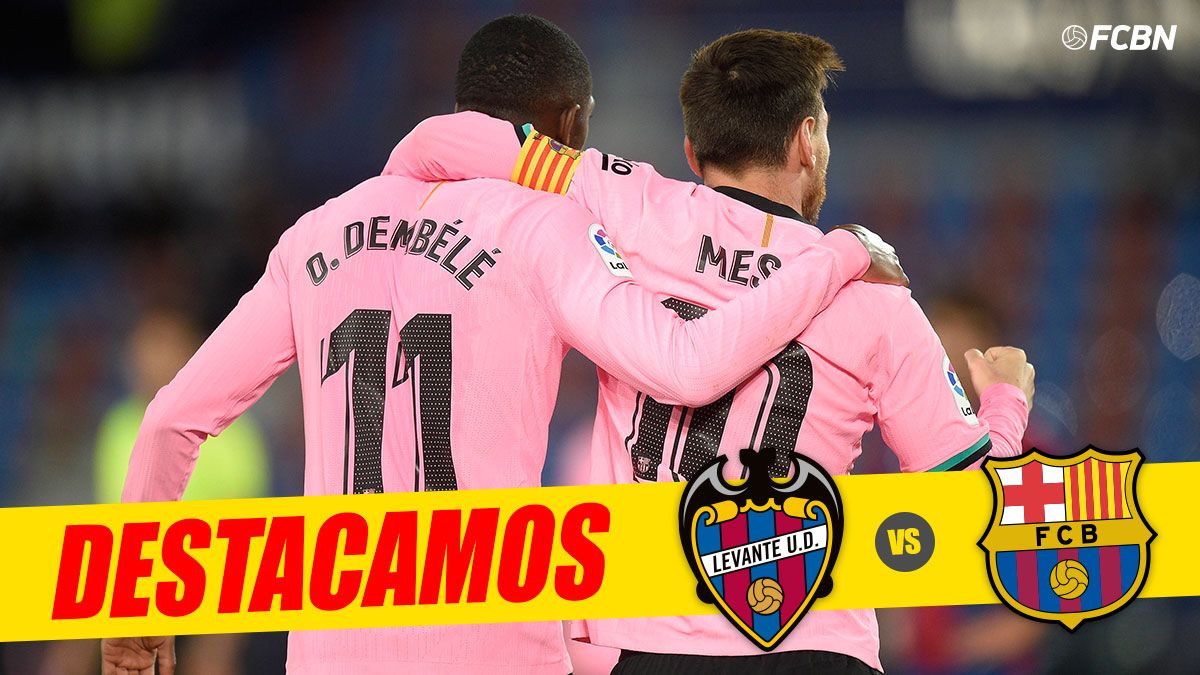 Ousmane Dembélé y Leo Messi, celebrando un gol contra el Levante