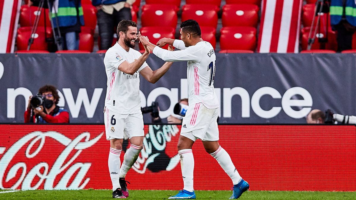 Nacho y Casemiro celebran un gol del Real Madrid