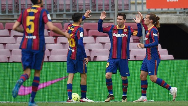 Players of the Barça celebrating a goal