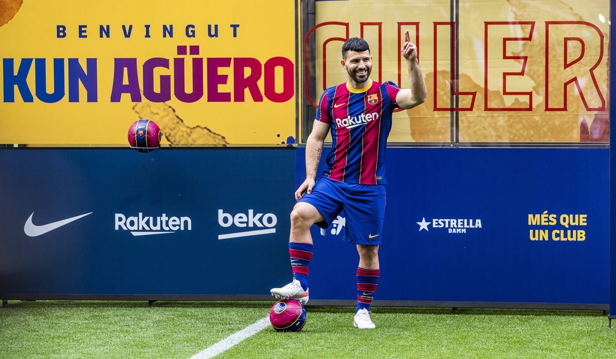 Sergio Agüero durante su presentación con el FC Barcelona