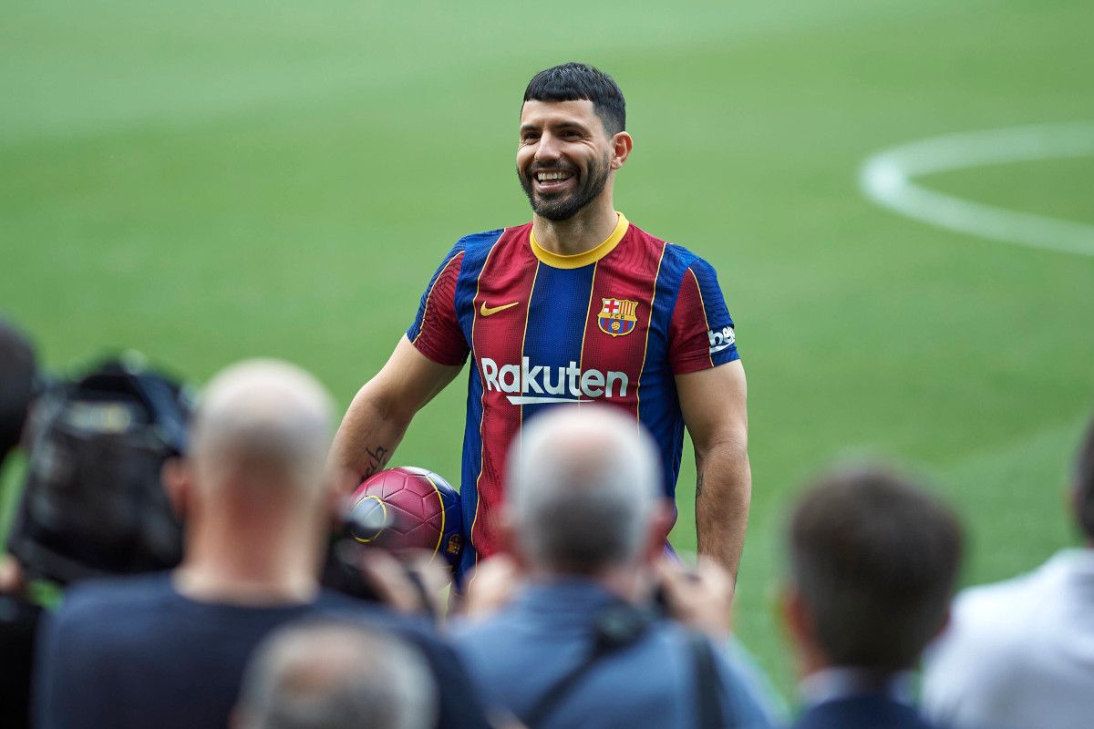 Agüero en su presentación como azulgrana