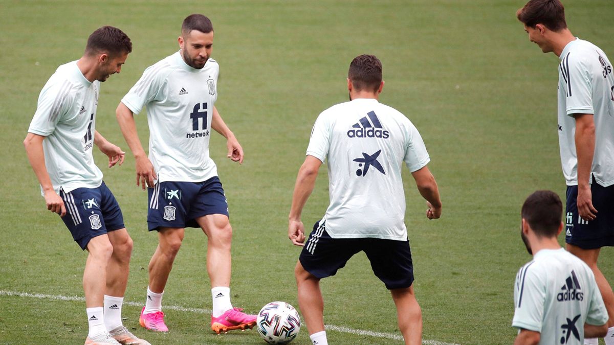 Jordi Alba, in a training session with Spain
