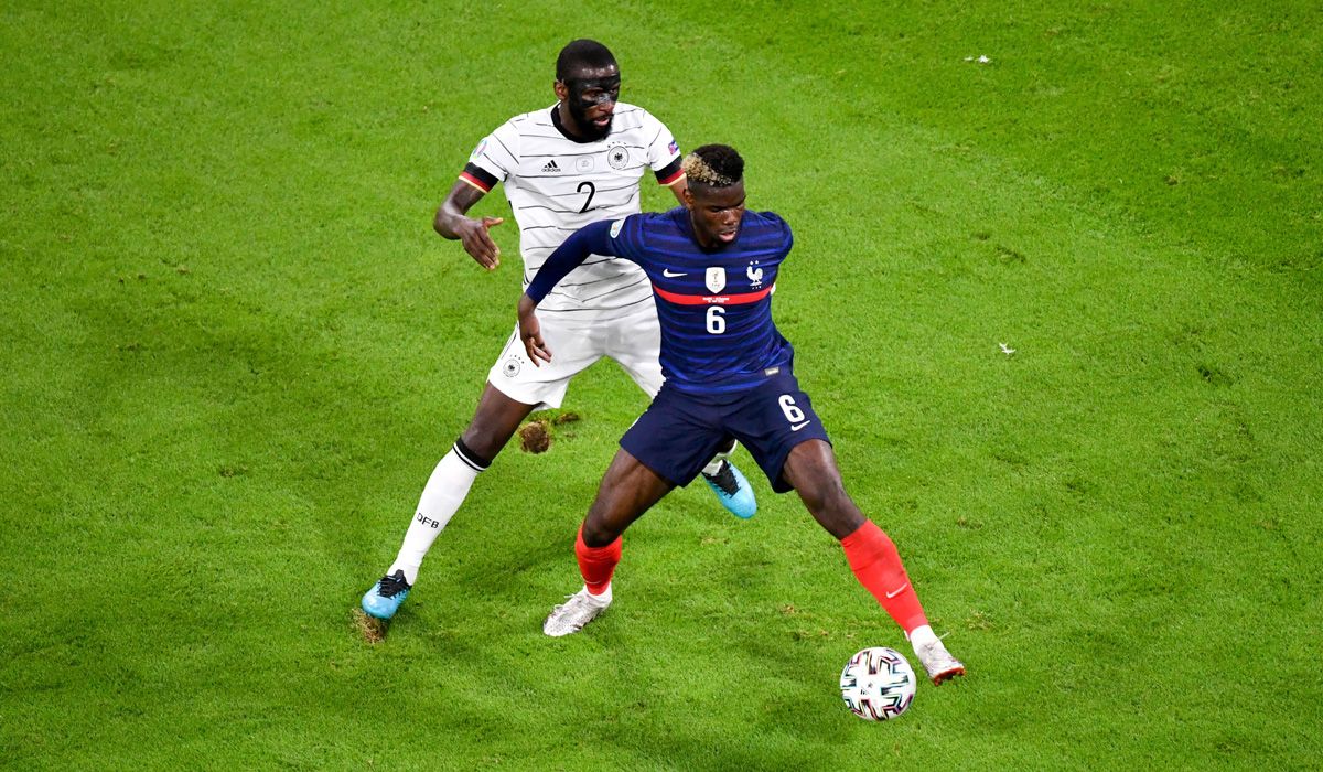 Antonio Rudiger y Paul Pogba en un partido de la Eurocopa