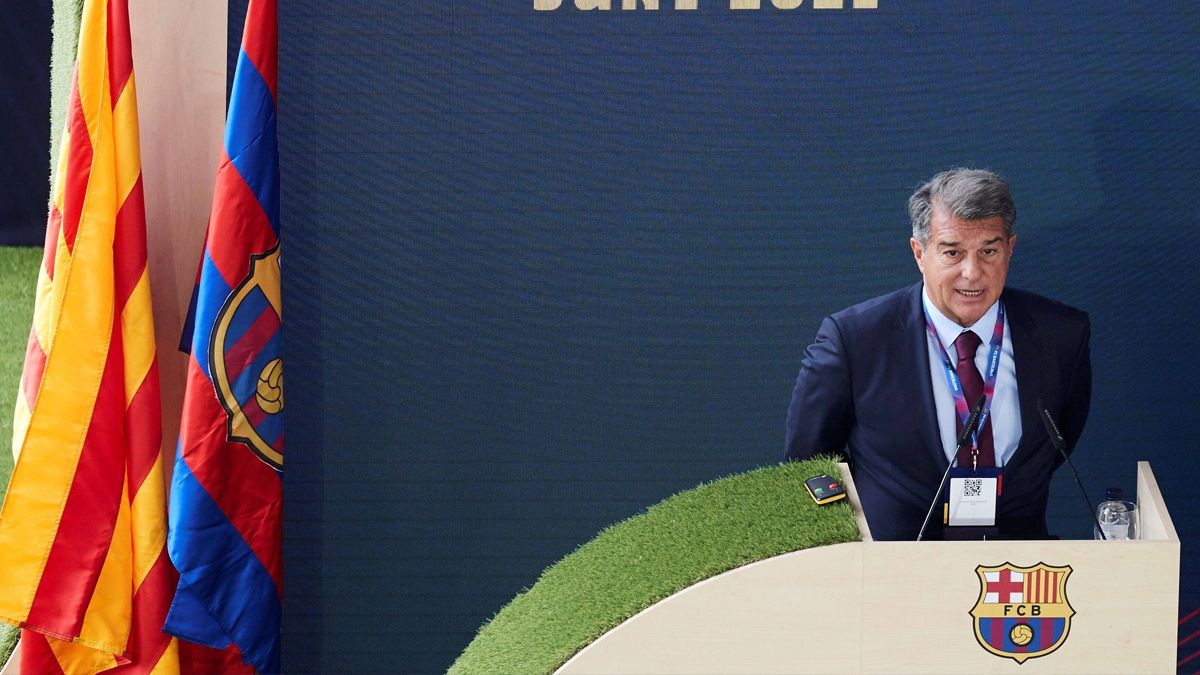 Joan Laporta, durante la Asamblea de Socios del Barça