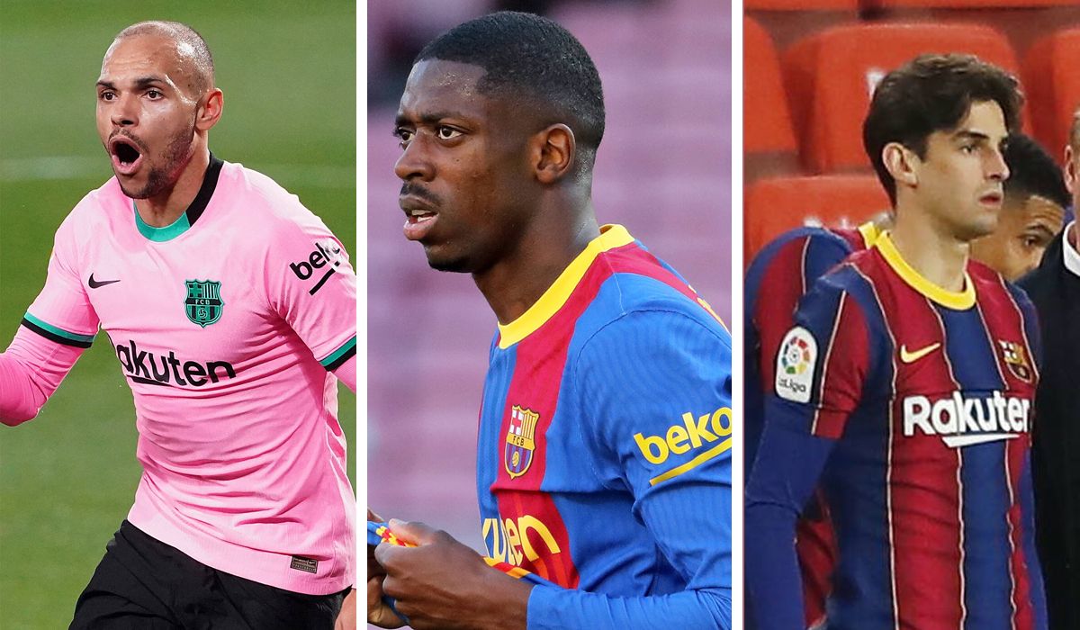 Braithwaite, Dembélé y Trincao, jugadores del Barça