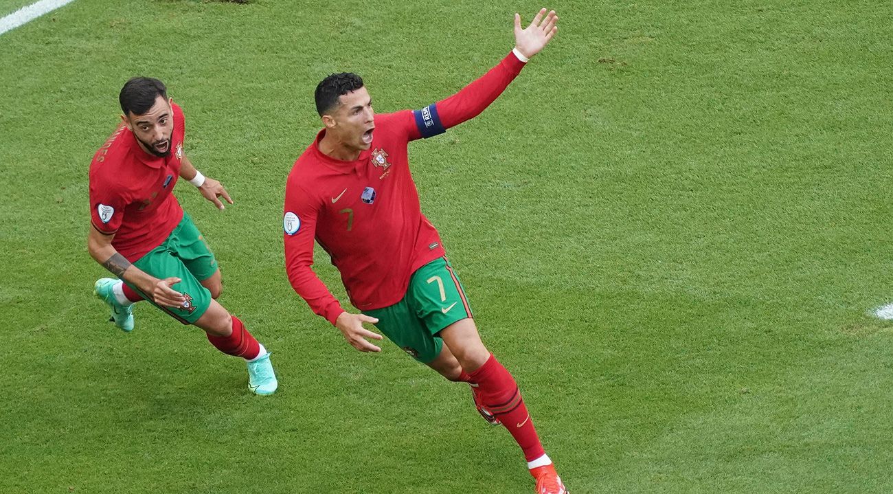 Cristiano Ronaldo celebrates a goal with Portugal