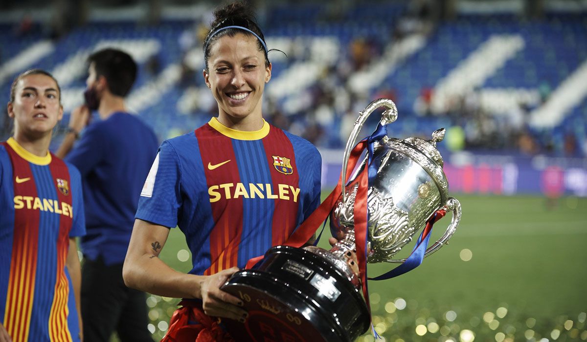 Jenni Hermoso celebrates with the Barça feminine