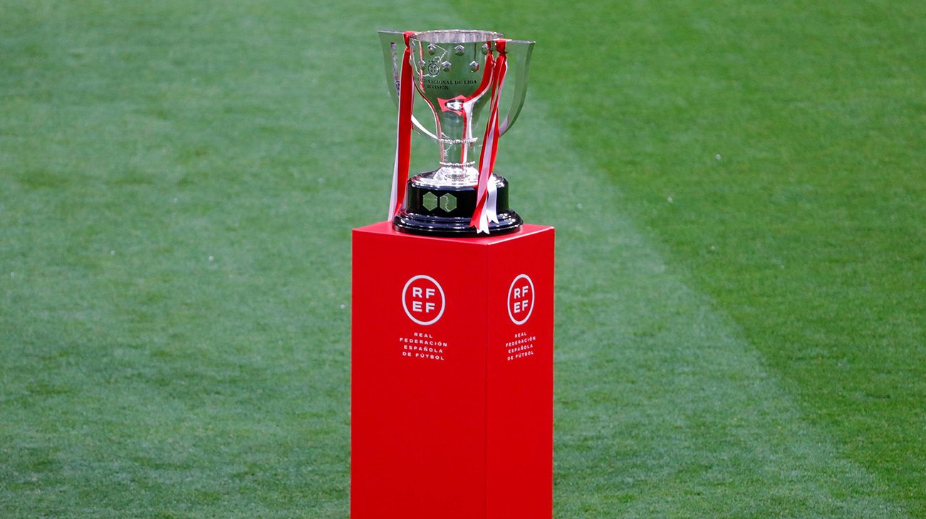 The trophy of LaLiga in the terrain of game