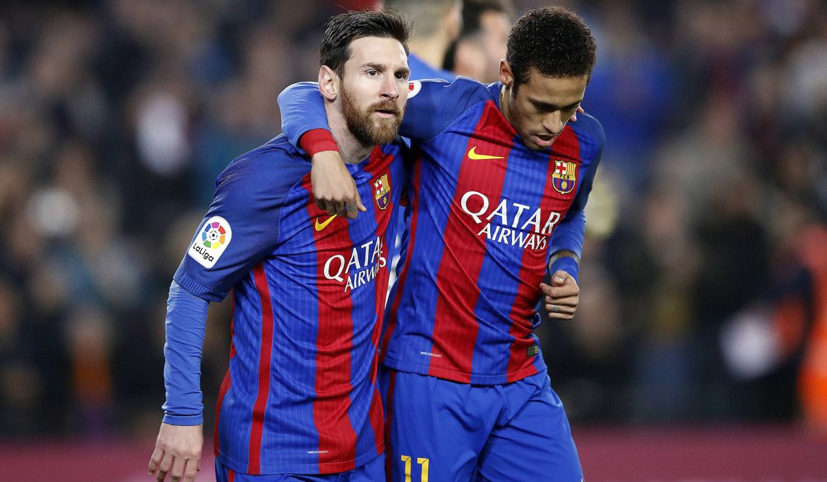 Lionel Messi y Neymar Jr en un partido con el Barça