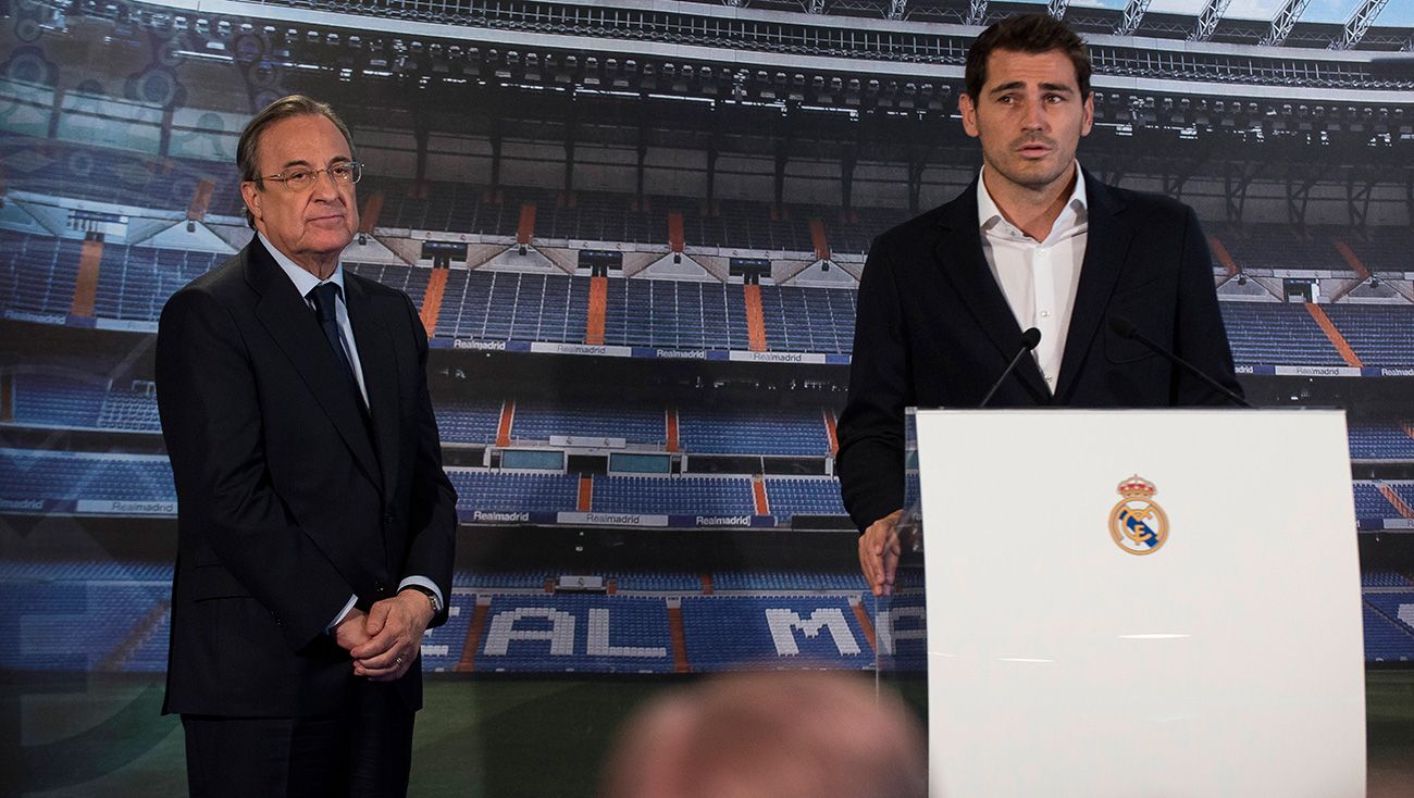 Florentino Pérez y Casillas en la despedida del portero del Madrid