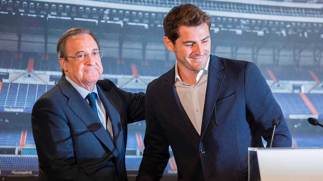 Florentino Pérez saluda a Iker Casillas