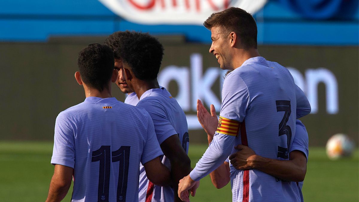 The players of the Barça celebrating a goal of Hammered in the pre-season