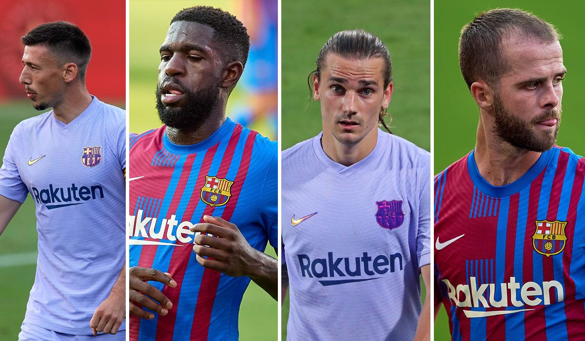 De izquierda a derecha: Lenglet, Umtiti, Griezmann y Pjanic, jugadores del Barça