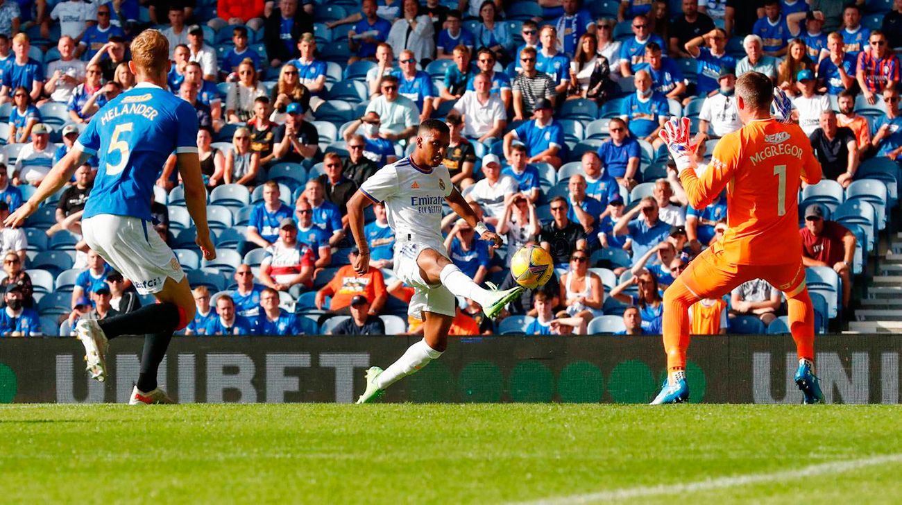 Rodrygo Marking goal in front of the Rangers / Image: Twitter Official Rodrygo Goes