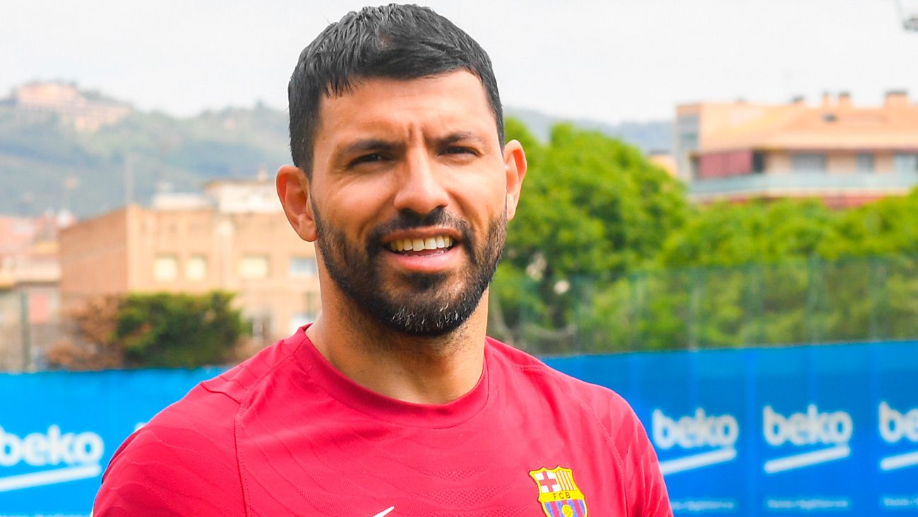 The Kun Agüero in his first training with the Barça / Image: Twitter Official FCB