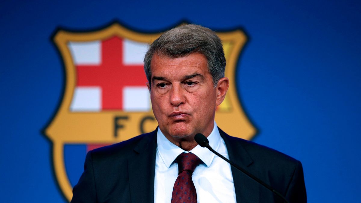 Joan Laporta durante una rueda de prensa del Barça