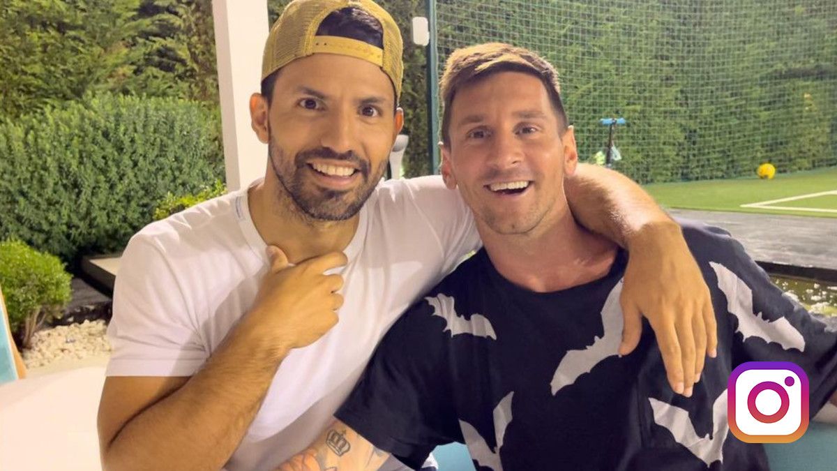 Messi y Agüero en la cena de despedida del rosarino / foto: @kunaguero