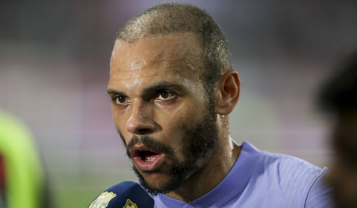 Martin Braithwaite tras un partido del Barça