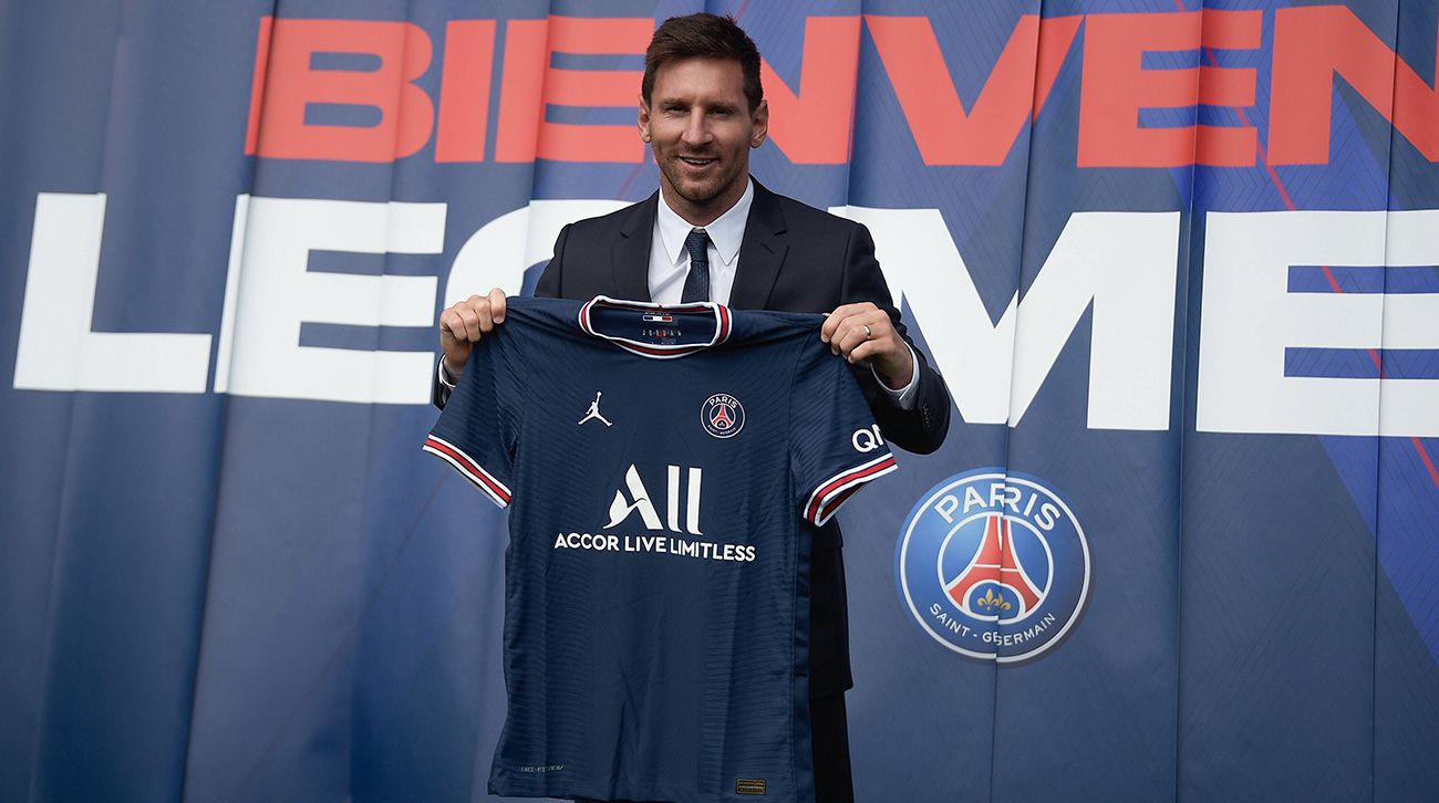 Leo Messi en su presentación con el PSG