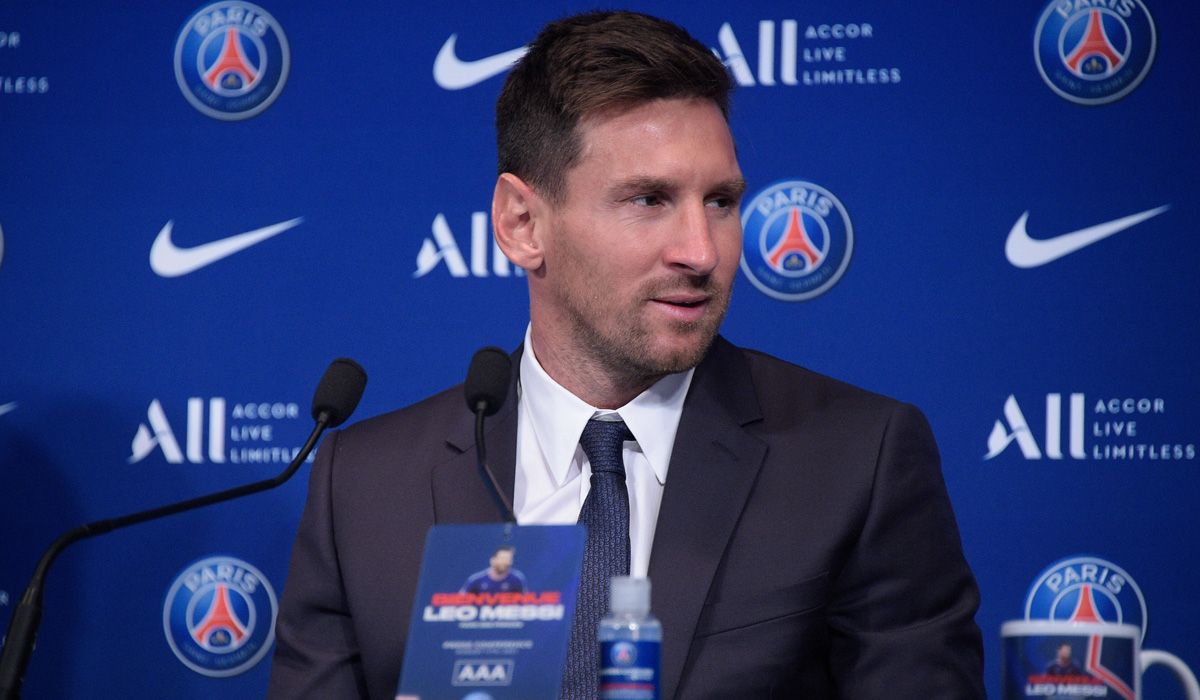 Lionel Messi durante su presentación oficial como jugador del PSG