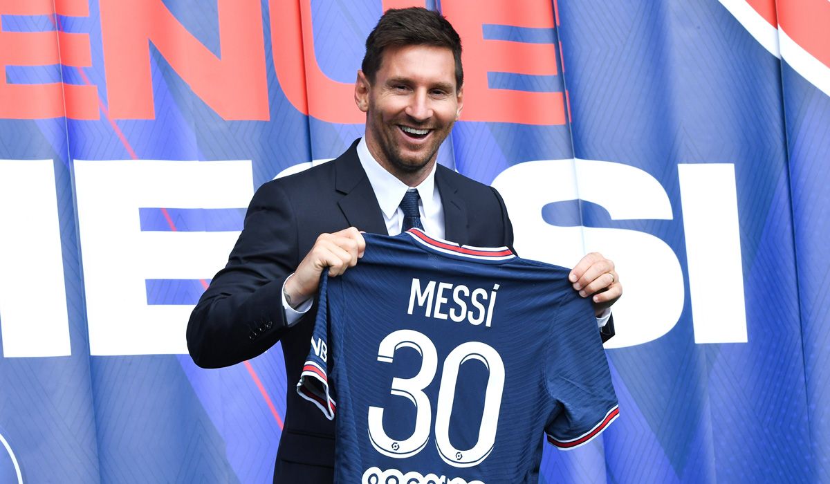 Lionel Messi in his official presentation like player of the PSG