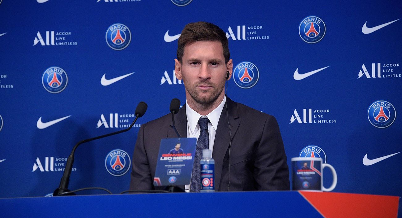 Leo Messi en su presentación con el PSG