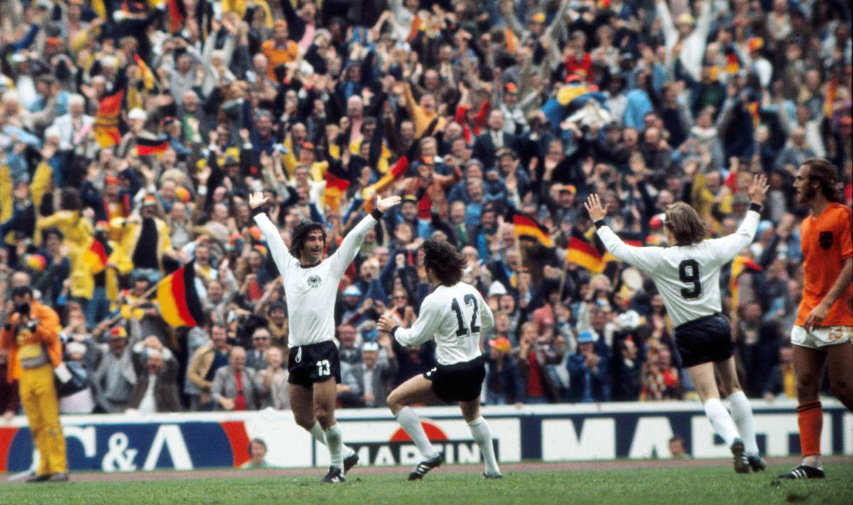 Gerd Müller celebrates a goal in the final of the World-wide Germany 74