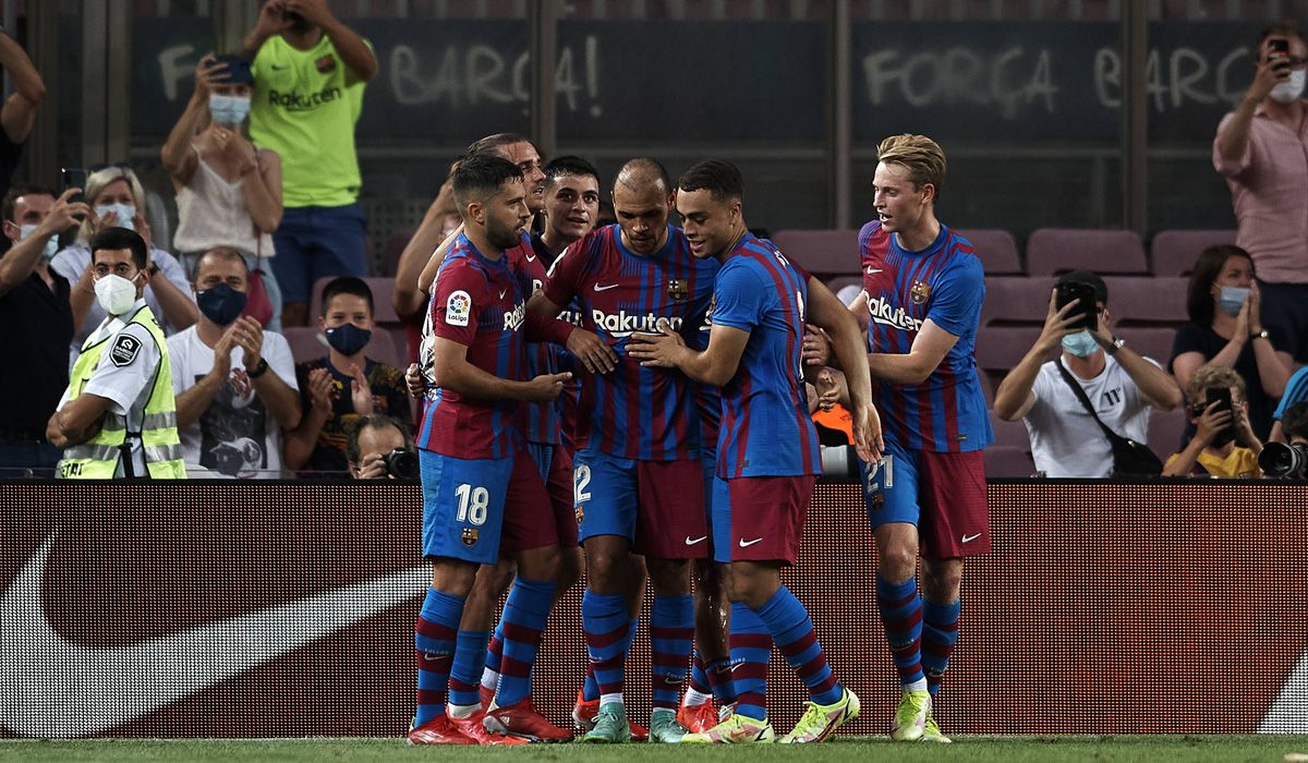 Players of the Barça celebrate a goal in front of the Real Sociedad by LaLiga