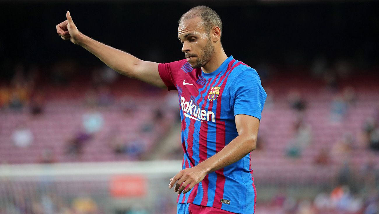 Martin Braithwaite celebrates a goal