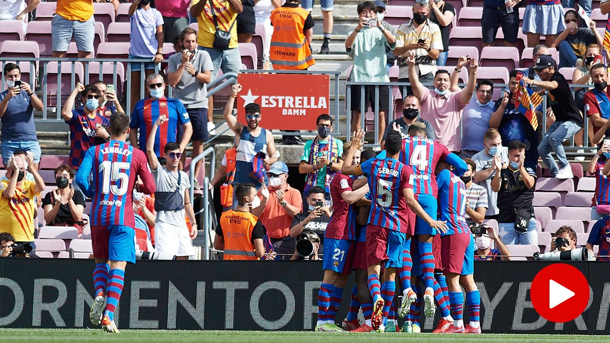 The FC Barcelona, celebrating one of the goals against the Getafe