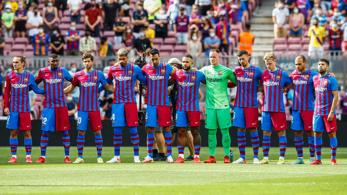 Los jugadores del Barça durante el partido ante el Getafe