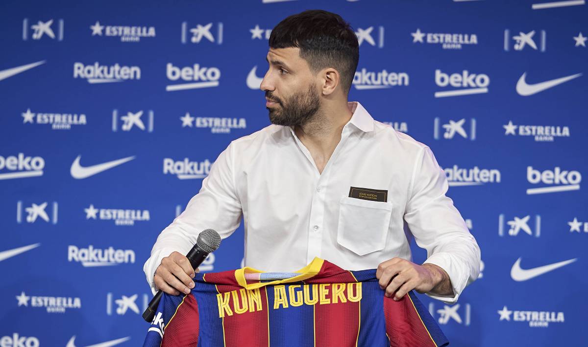 Sergio Agüero, during his presentation with the FC Barcelona