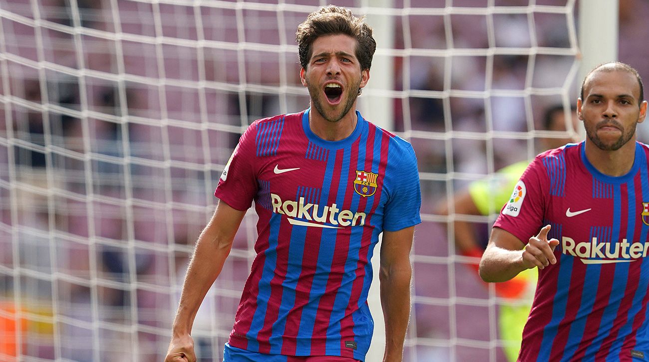 Sergi Roberto celebra un gol con el Barça