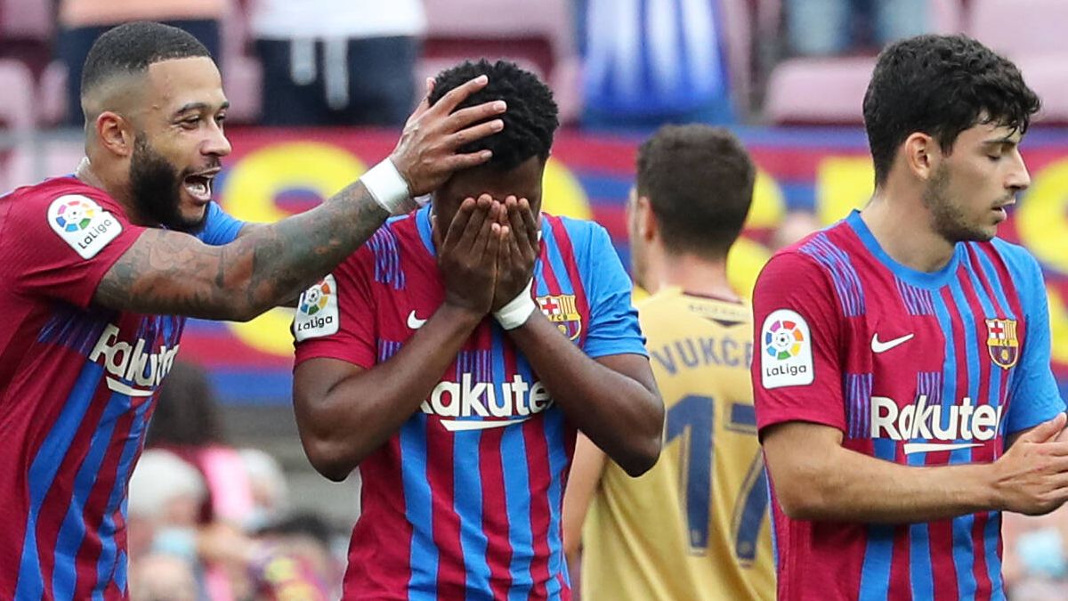 Ansu Fati, excited after scoring a goal with Barça