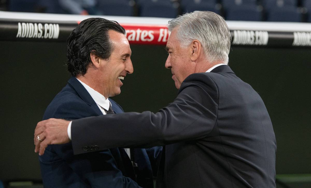 Unai Emery and Carlo Ancelotti after the Real Madrid-Villarreal