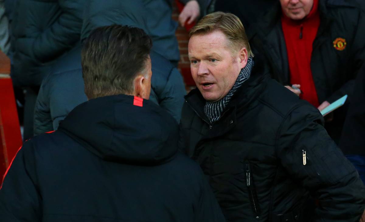 Ronald Koeman converses with Louis Go Gaal after a party of the Premier