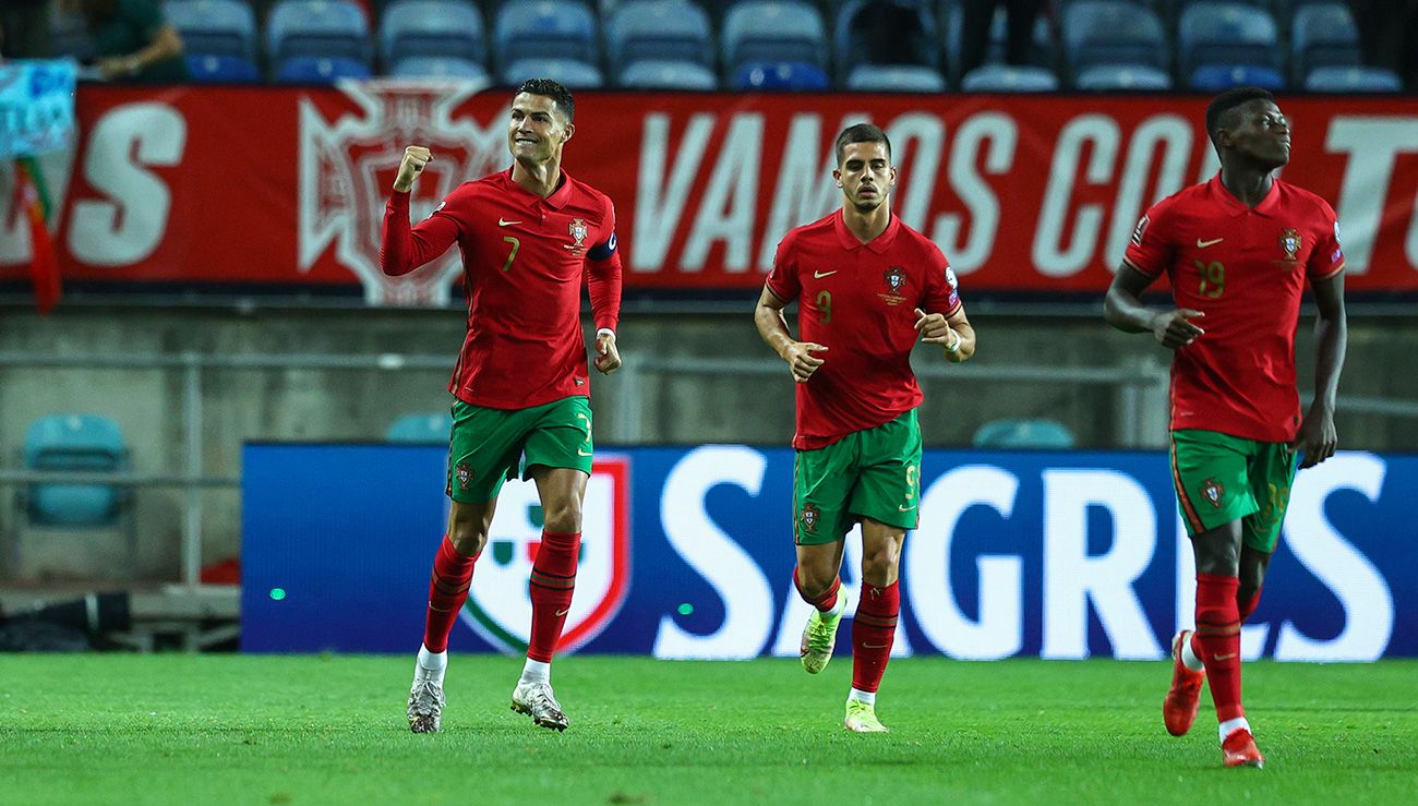 Cristiano celebrates a goal with Portugal