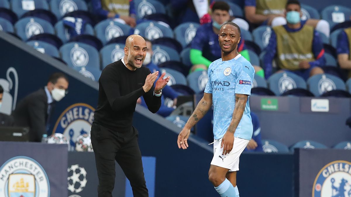 Pep Guardiola and Raheem Sterling, during a party with the Manchester City