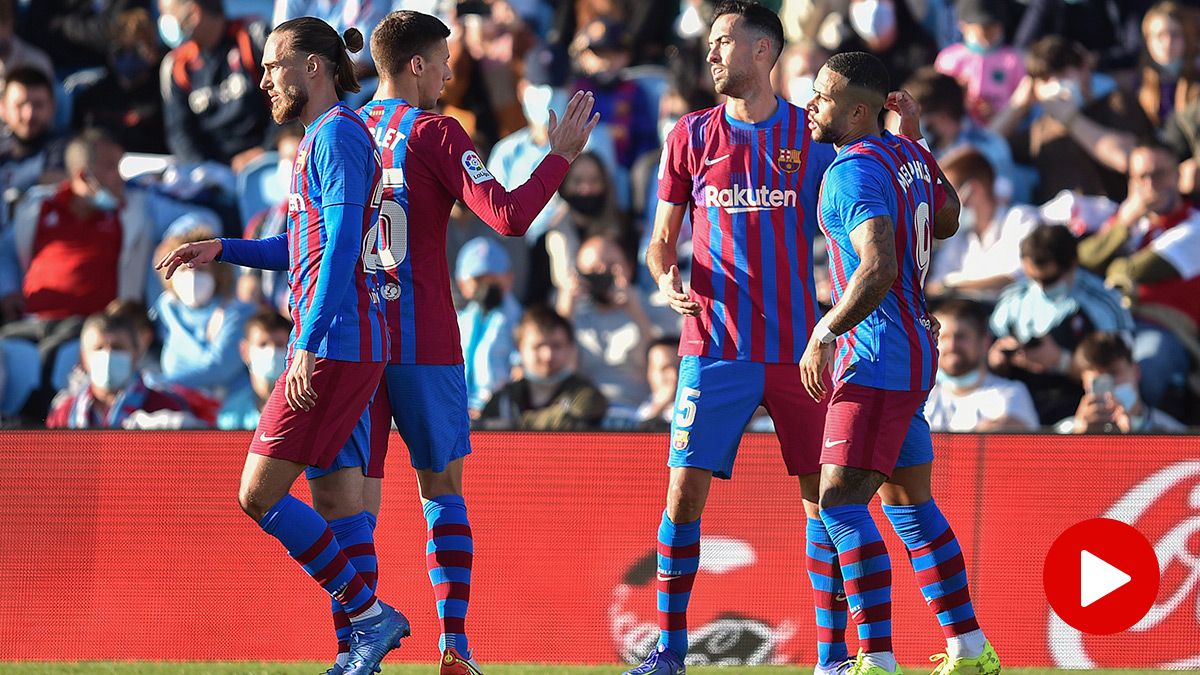 The Barça, celebrating the goal of Busquets against the Celta