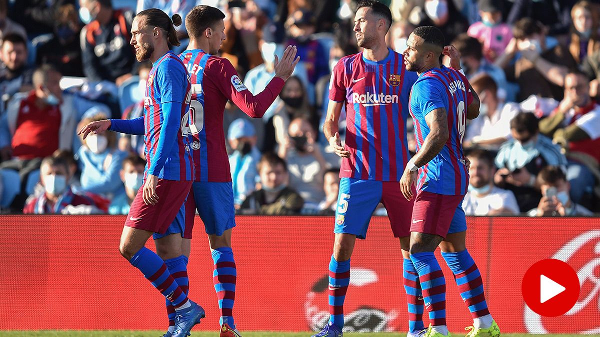 El Barça, celebrando el gol de Busquets contra el Celta