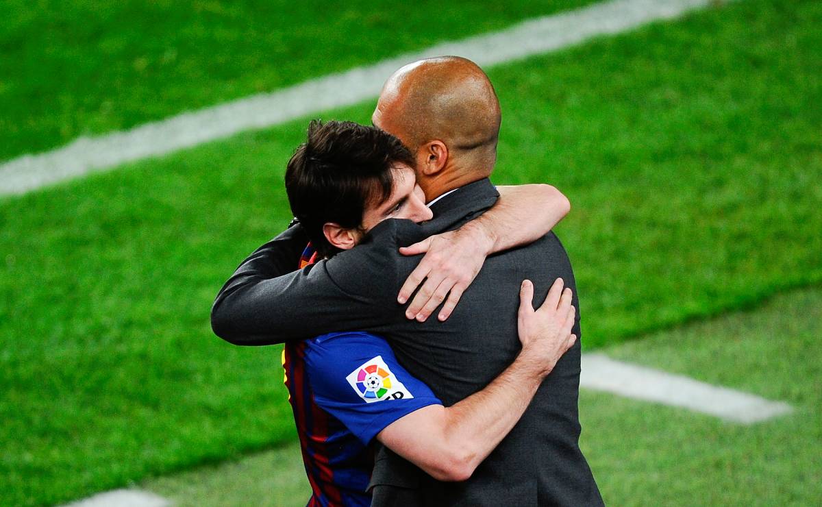 Lionel Messi and Pep Guardiola in his go through the Barça