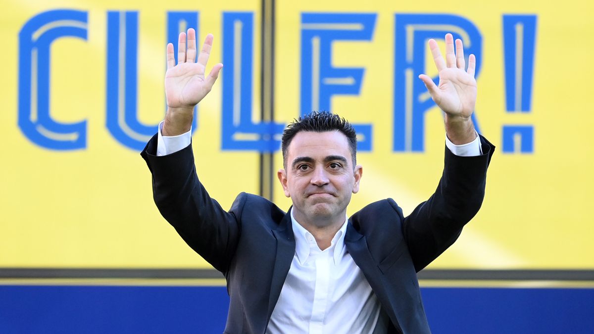 Xavi Hernández, durante su presentación con el Barça