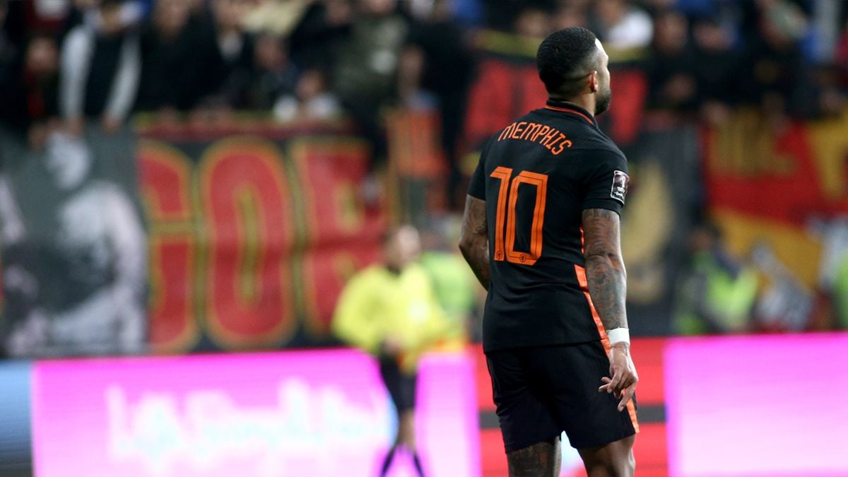 Memphis Depay during the tie between Montenegro and the Netherlands
